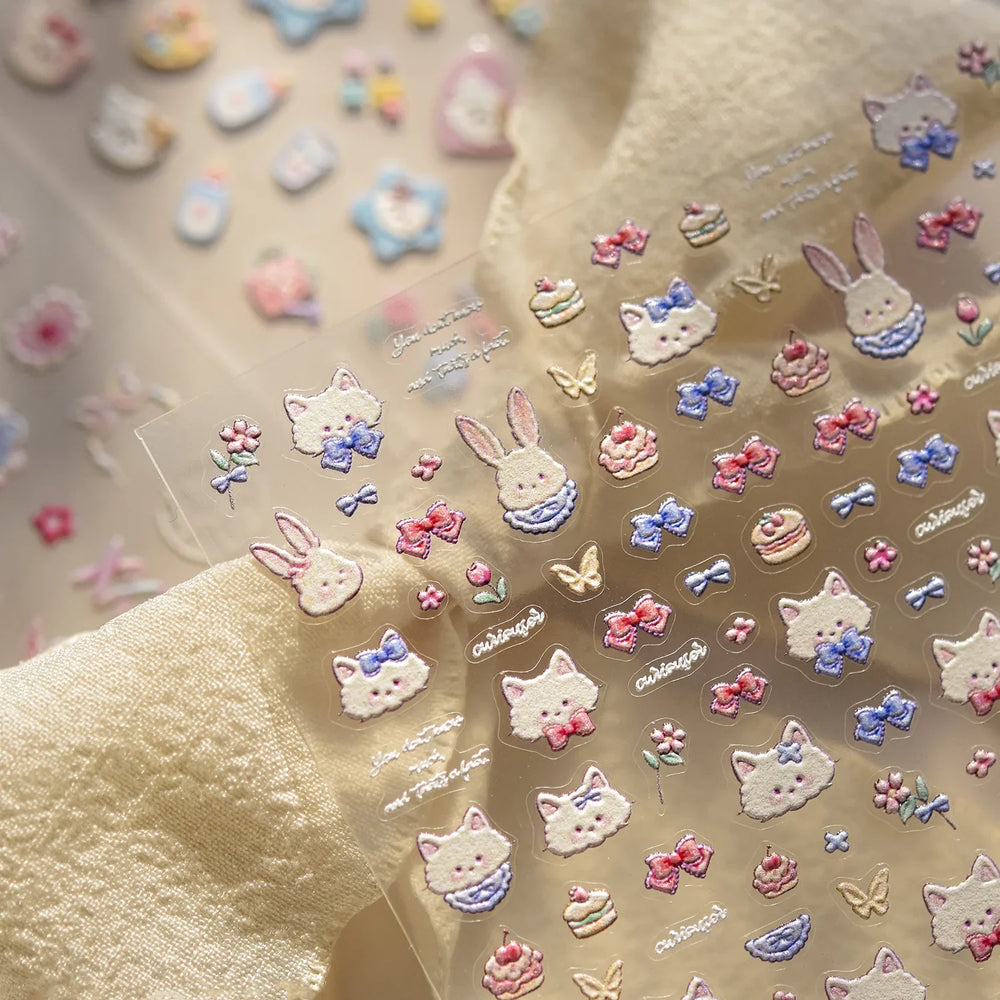 Bunny Love Heart Rabbit Nurse Cut Wound Bowknot Pill Flower Medicine Treatment Self Adhesive Nail Art Stickers Manicure Decals (ONLINE ORDER ONLY)