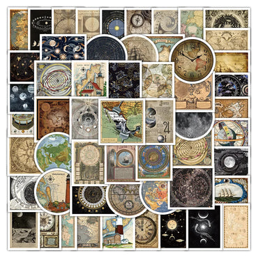 10/50/100PCS Vintage Planet World Map Stickers Aesthetic DIY Skateboard Suitcase Bottle Waterproof Cool Decoration Sticker Toy (ONLINE ORDER ONLY)
