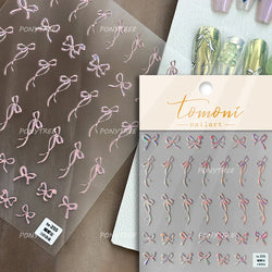 Purple Gold Silver Bowknot Cherry Fruit Cute Ribbon Tie Line Delicate 3D Adhesive Nail Art Stickers Manicure Decals Wholesale (Online Order Only)