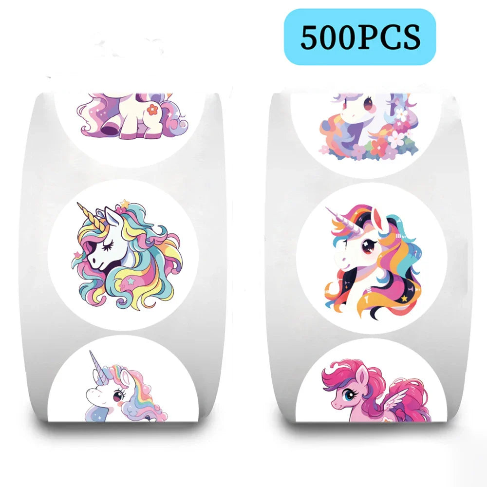 100-500pcs Cute Cartoon Unicorn Sticker Childrens Reward Gift Label Decoration Teacher Encouragement Student Stationery Sticker (Online Order Only)