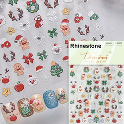 Black White Christmas Tree Snowflake Bowknot Snowman Socks Star Santa Hat Deer Rhinestone Winter Nail Art Sticker Manicure Decal (Online Order Only)