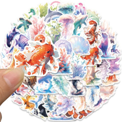 50pcs Cute Cartoon Marine Organism Stickers Vinyl Laptop Water Bottle Decals Luggage Guitar Skateboard Waterproof Graffiti (ONLINE ORDER ONLY)