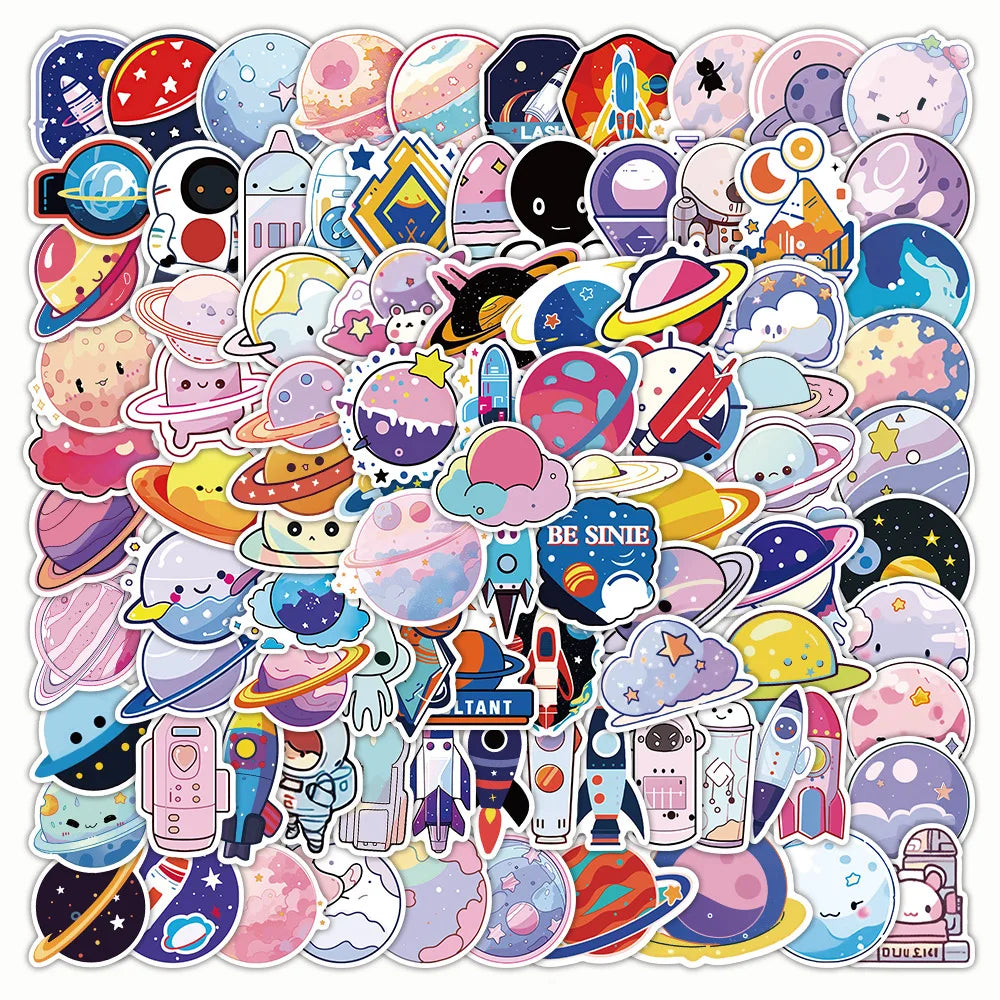 Space Cartoon Animal Planet Stickers - 10/30/50/100PCS Waterproof Decorative Toy (ONLINE ORDER ONLY)