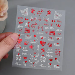 1PC Holographic Laser Heart Nail Stickers-3D Self-Adhesive Golden White Valentines Day Nail Decals For Women Nail Art Decoration (ONLINE ORDER ONLY)