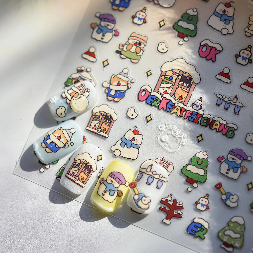 Cat House Snow Tree Window Fish Star Shiny Snowman Duck 5D Self Adhesive Nail Art Stickers Hat Apple Rhinestone Manicure Decals (ONLINE ORDER ONLY)