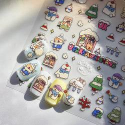Cat House Snow Tree Window Fish Star Shiny Snowman Duck 5D Self Adhesive Nail Art Stickers Hat Apple Rhinestone Manicure Decals (ONLINE ORDER ONLY)