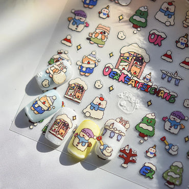 Cat House Snow Tree Window Fish Star Shiny Snowman Duck 5D Self Adhesive Nail Art Stickers Hat Apple Rhinestone Manicure Decals (ONLINE ORDER ONLY)