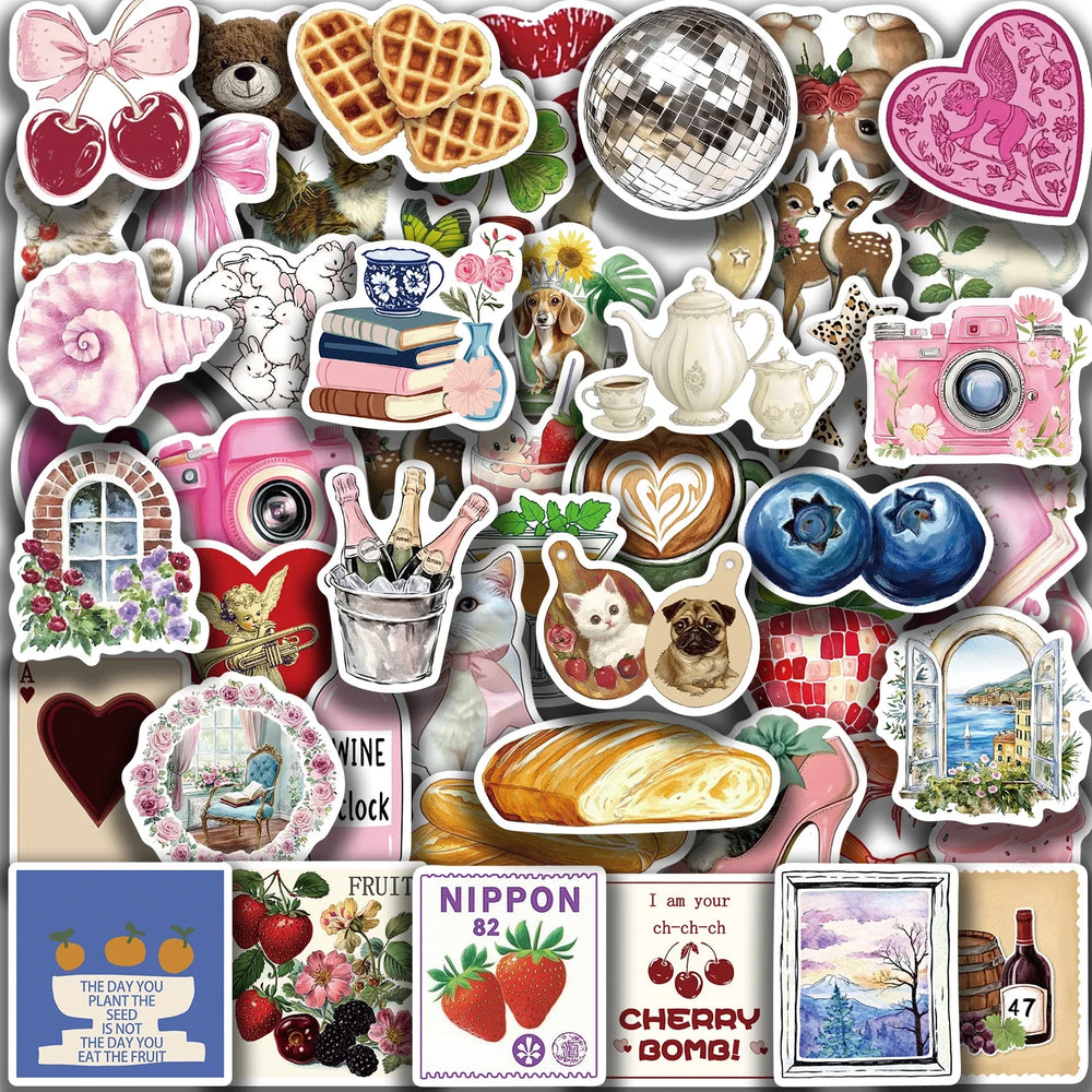 50PCS Aesthetic Pinterest Sticker Cartoon Aesthetic Cute Decals Laptop Notebook Phone Decoration Fashion Sticker (ONLINE ORDER ONLY)