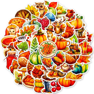10/50Pcs Thanksgiving Day Stickers Harvest Festival Cartoon Cute Pumpkin Nut Squirrel Children Toy Decals Laptop Guitar Suitcase (Online Order Only)