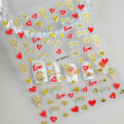 12Pcs 3D Golden Red Glitter Heart Love Nail Sticker Valentine Self Adhesive Cartoon Decal Geometry Lines Stripe Slider Manicure* (ONLINE ORDER ONLY)