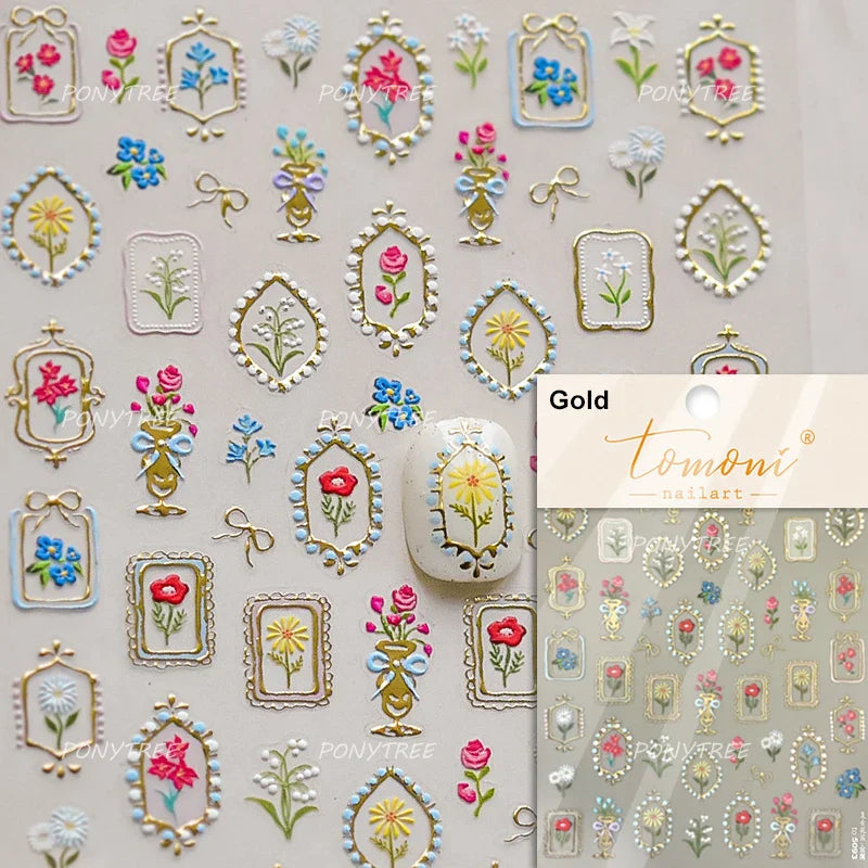 Chic Pink White Rose Flower Lace Bowknot Ribbon Jelly 5D Pearl Romantic Charming Self Adhesive Nail Art Sticker Manicure Decals (ONLINE ORDER ONLY)