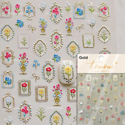 Flower Garden Purple Yellow Pink Daisy Butterfly Delicate 5D Soft Relief Adhesive Nail Art Decoration Sticker 3D Manicure Decals (ONLINE ORDER ONLY)