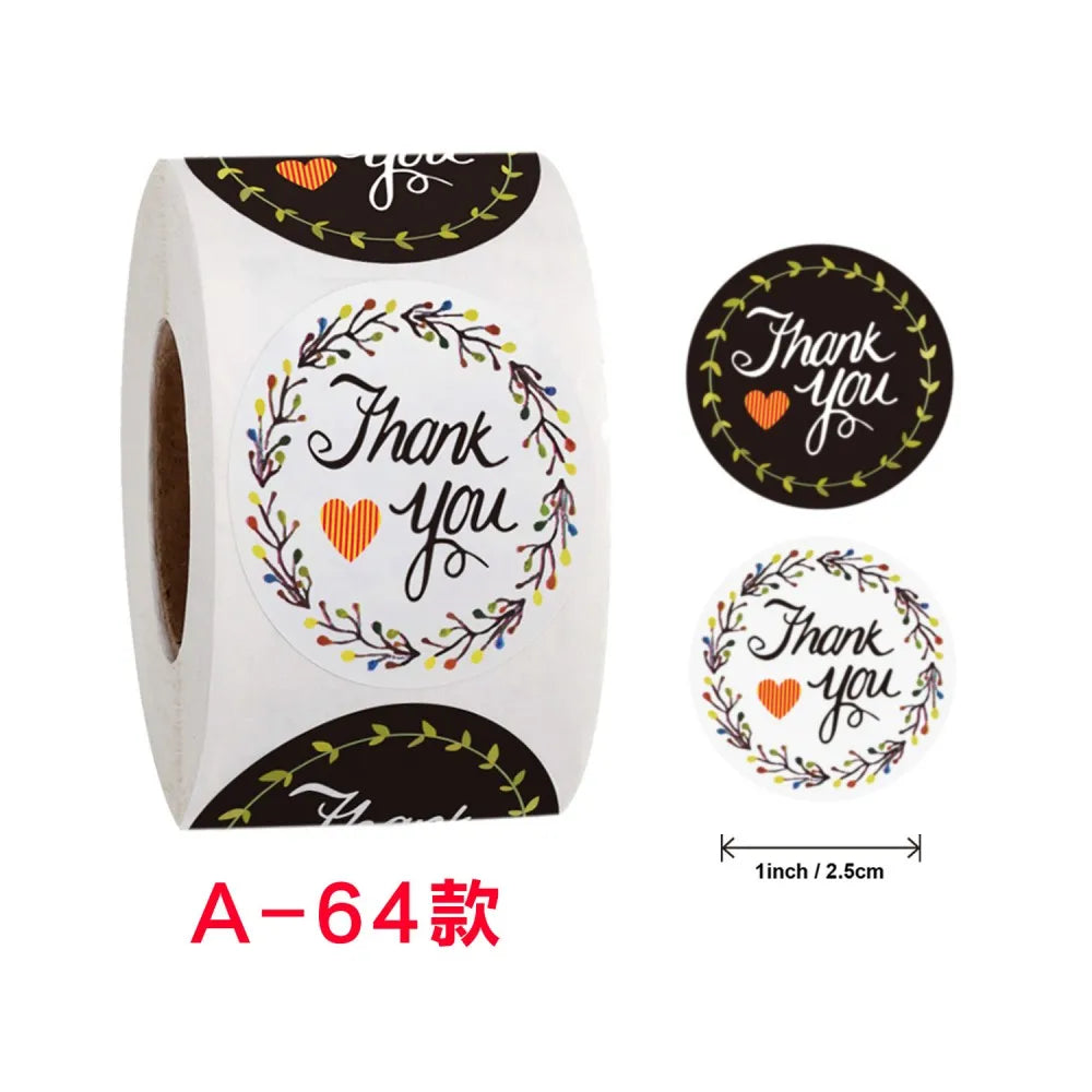 50-500pcs Flower Thank You Business Sticker Roll Label for Wedding Gift Card Box Envelope Sealing Tab Home Made Wrapping Supply (ONLINE ORDER ONLY)