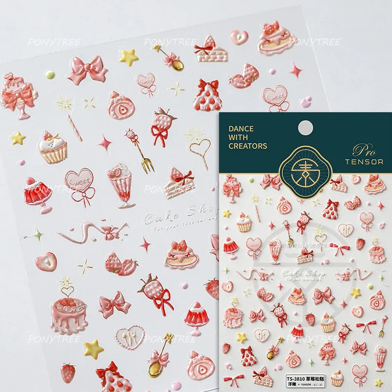 Soda Fruit Beverage Bottle Bear Watermelon Popsicle Dessert Ice Cream Cat Cherry Strawberry Bow Summer Nail Art Stickers Decals (ONLINE ORDER ONLY)