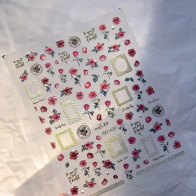 Red Plum Blossom Flower Chinese 3D Self Adhesive Nail Art Decoration Stickers Cheongsam Iris Lily Lotus Vase 5D Manicure Decals (ONLINE ORDER ONLY)