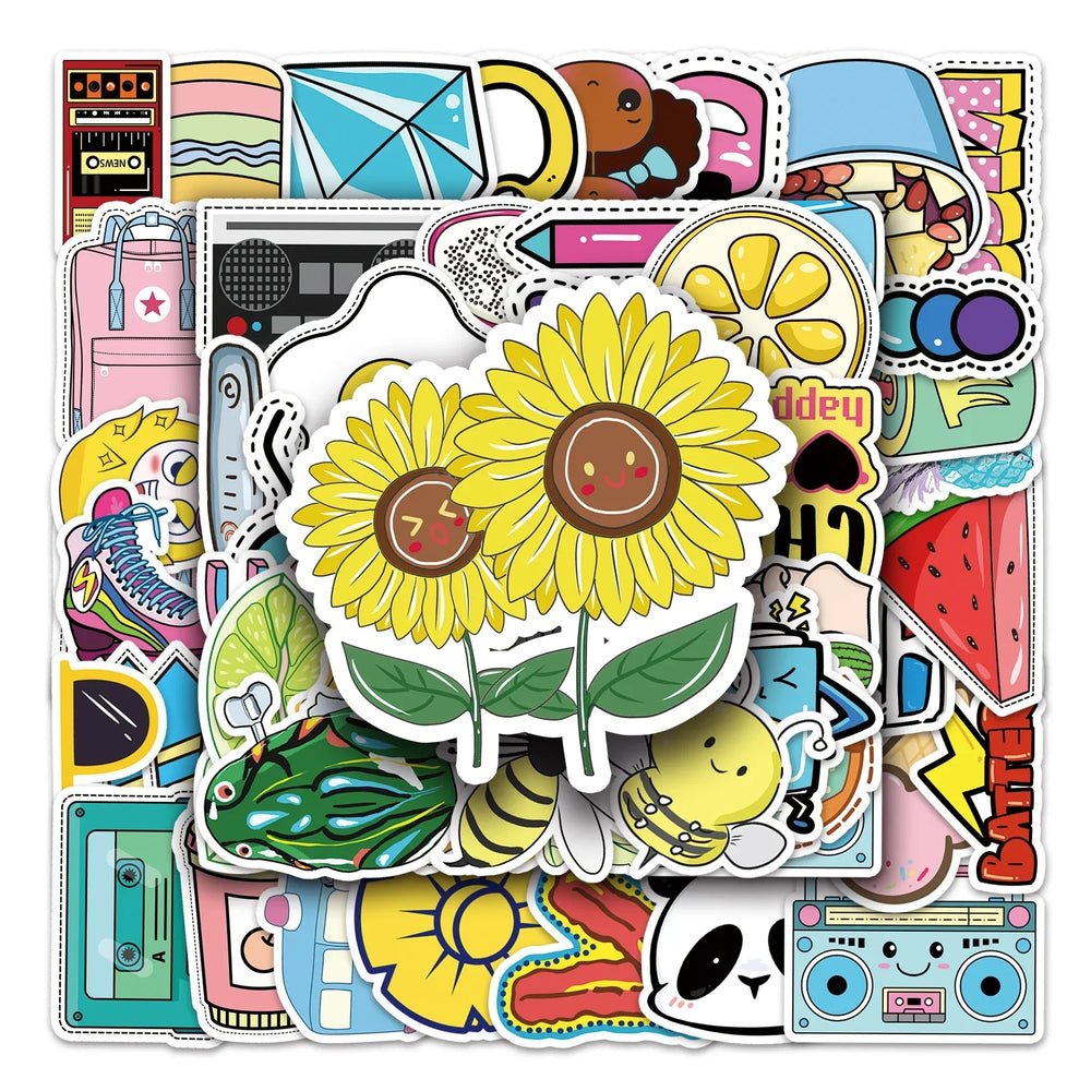 53Pcs Cartoon Waterproof Vinyl Stickers for Skateboard Snowboard (ONLINE ORDER ONLY)