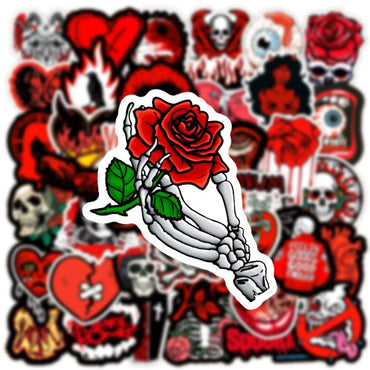 10/30/50PCS Cool Black Red  Gothic Skull Horror Stickers Graffiti Toys DIY Fridge Laptop Phone Notebook Luggage Car Sticker Gift (ONLINE ORDER ONLY)