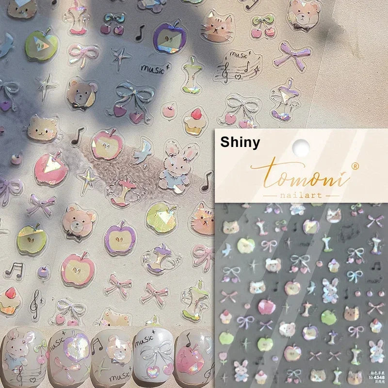 Charming Cherry's Cake Cute Bowknot Pink Blue Bear Flower Bouquet Strawberry Adhesive Nail Art Sticker Rhinestone Manicure Decal (Online Order Only)