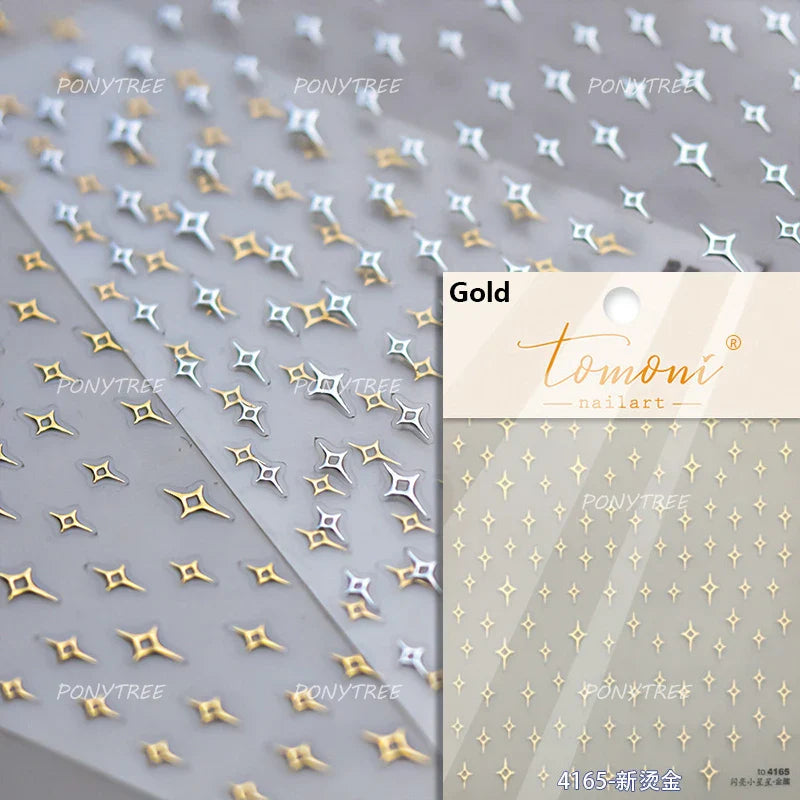 Sparkle Laser Silver Starburst Five-pointed Star Geometric Tiny Spot Romantic 5D Self Adhesive Nail Art Stickers Manicure Decals (ONLINE ORDER ONLY)