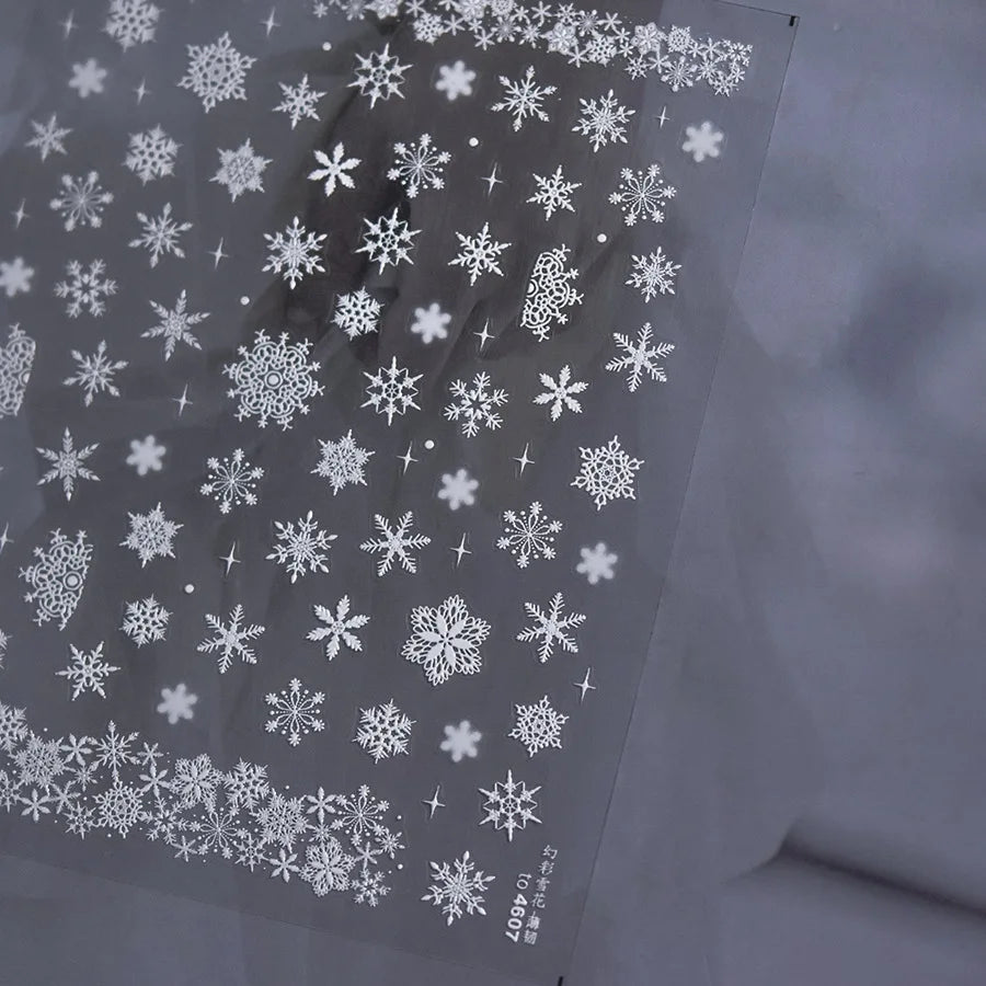 Winter Dreamy Hot Stamping Romantic White Pink Snowflakes Hexagon 3D Self Adhesive Nail Art Stickers Christmas Manicure Decals (ONLINE ORDER ONLY)