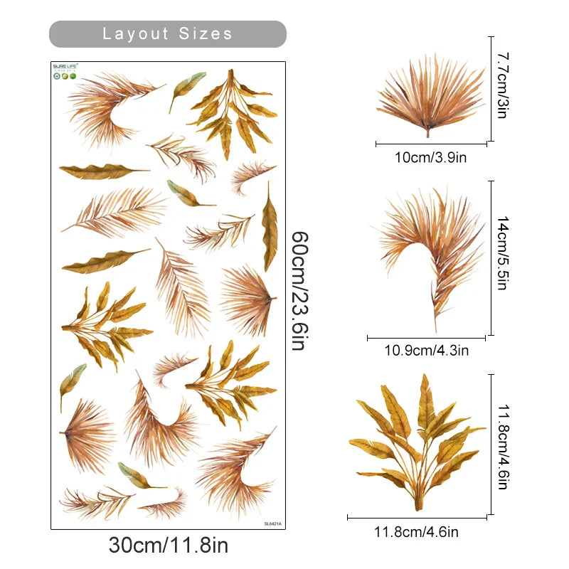 Boho Palm Leaves Wall Sticker Vinyl Removable DIY Self Adhesive Wallpaper Decals Home Decor (Online Order Only)