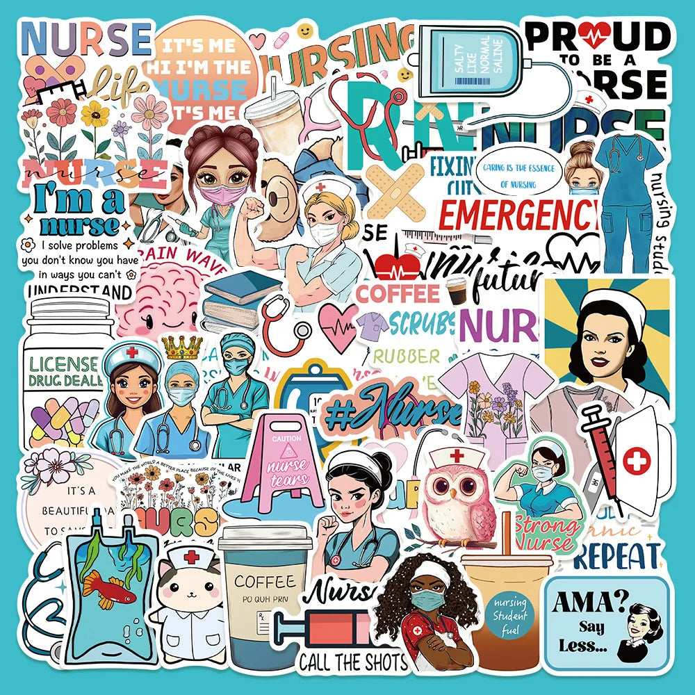 50Pcs Cartoon Medical Staff Stickers for Helmet, Wall, DIY Decoration (ONLINE ORDER ONLY)
