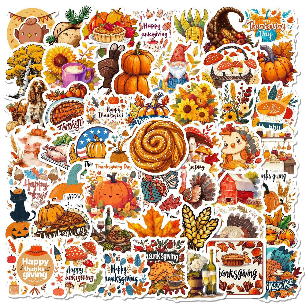 50Pcs Cartoon Thanksgiving Wheat Graffiti Stickers for Helmet Wall DIY Decoration (Online Order Only)