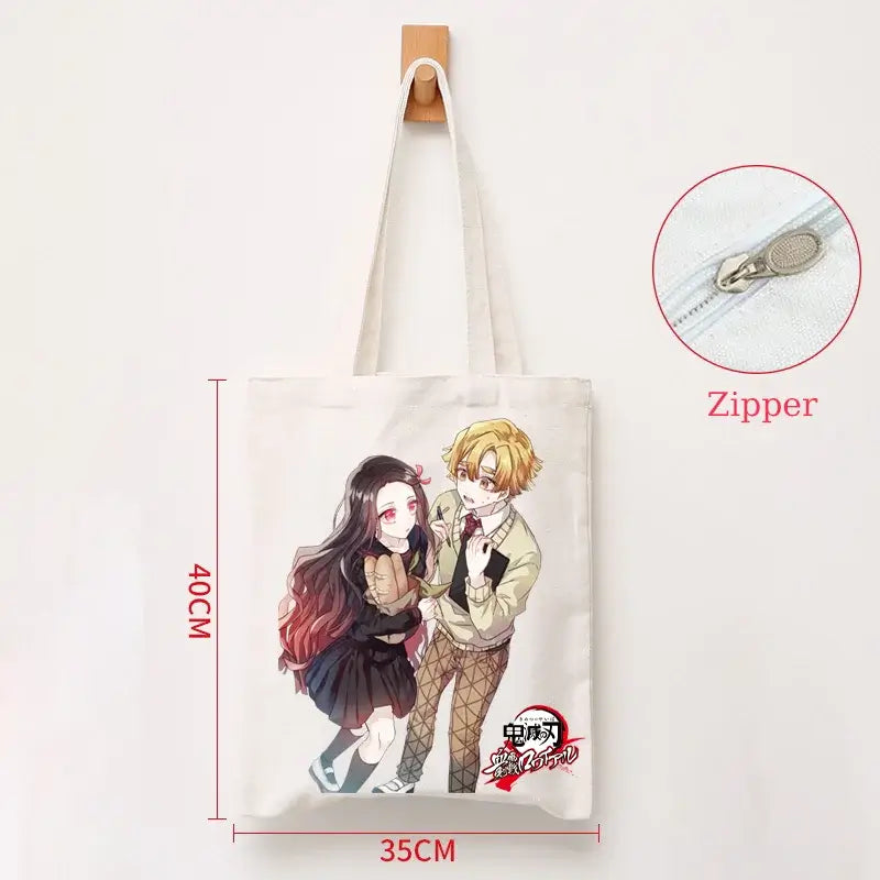 Demon Slayer Canvas Bag: Nezuko & Tanjiro Zipper Tote (ONLINE ORDER ONLY)
