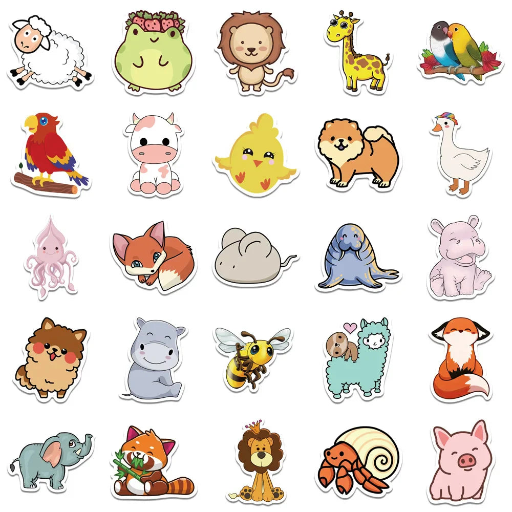10/30/50/100PCS Mix Cute Animal Cartoon Stickers Aesthetic Waterproof Guitar Skateboard Laptop Graffiti Stickers Kid Classic Toy (Online Order Only)