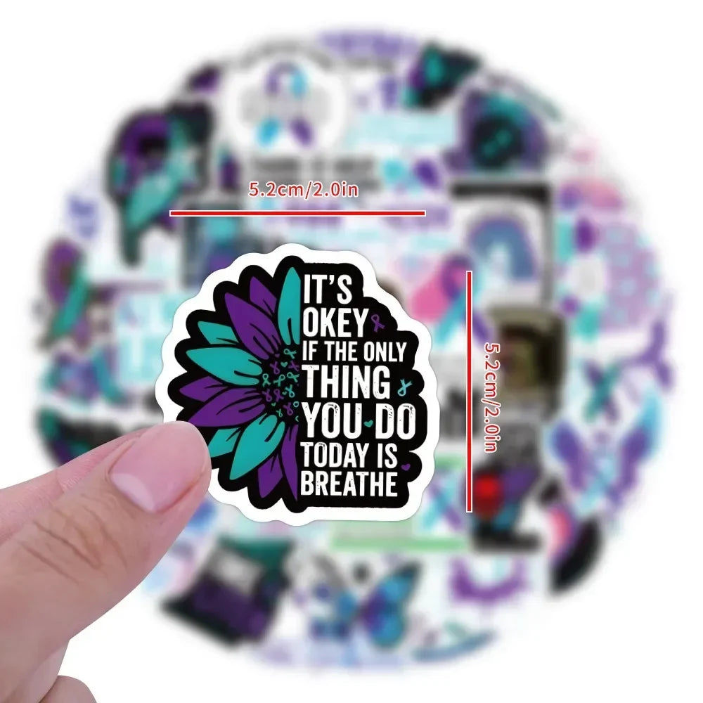 50/100Pcs Suicide Awareness Stickers Teal Purple Ribbon Suicide Prevention Waterproof Decals for Water Bottle Laptop Phone (ONLINE ORDER ONLY)