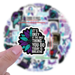 50/100Pcs Suicide Awareness Stickers Teal Purple Ribbon Suicide Prevention Waterproof Decals for Water Bottle Laptop Phone (ONLINE ORDER ONLY)