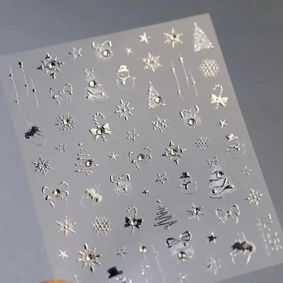 Winter Dreamy Hot Stamping Romantic White Pink Snowflakes Hexagon 3D Self Adhesive Nail Art Stickers Christmas Manicure Decals (ONLINE ORDER ONLY)