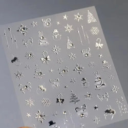 Winter Dreamy Hot Stamping Romantic White Pink Snowflakes Hexagon 3D Self Adhesive Nail Art Stickers Christmas Manicure Decals (ONLINE ORDER ONLY)