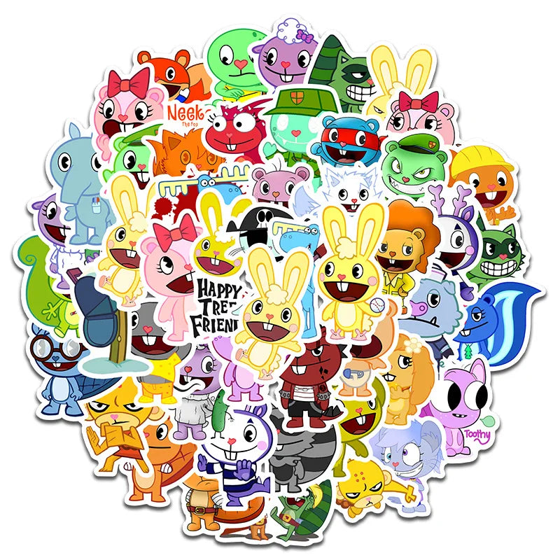50pcs Happy Tree Friends Stickers for Laptop, Phone, Suitcase, Water Bottle, Scooter, Refrigerator (Online Order Only)