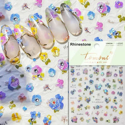 Hummingbird Iris Butterfly Peony Rose Tulip Daisy Lily Flowers Morning Glory Pearl Rhinestones Nail Art Sticker Decoration Decal (ONLINE ORDER ONLY)