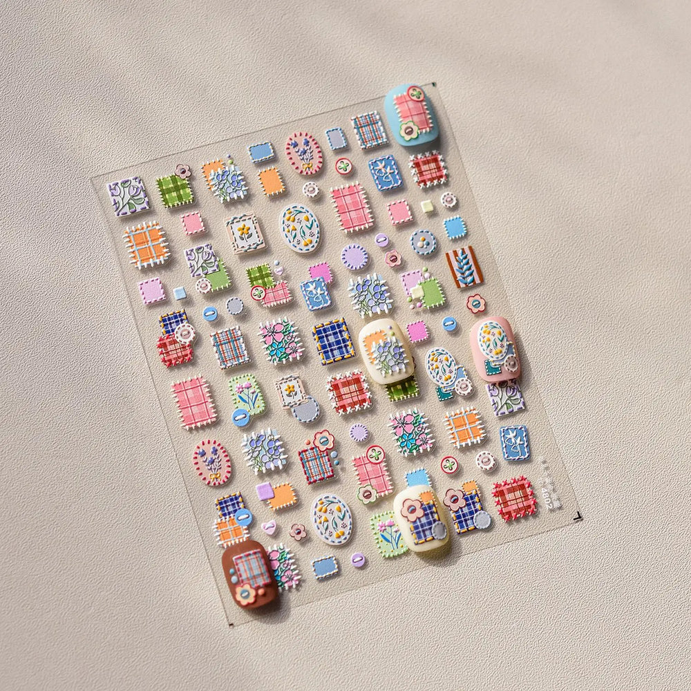 Button Rag Floral Print Flower Small Sticker Cloth Morning Glory Figure Pattern Thread Adhesive Nail Art Stickers Manicure Decal (ONLINE ORDER ONLY)