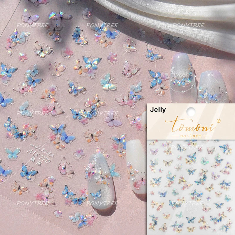 Colourful Butterfly Insect Animals Charming Jelly Special Workmanship 5D Soft Relief Adhesive Nail Art Stickers Manicure Decals (Online Order Only)