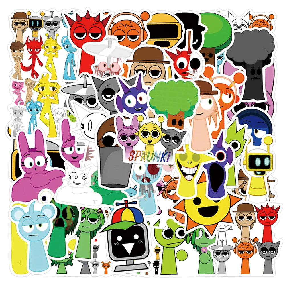 Incredibox Sprunki Stickers 10/30/55PCS for Laptop, Phone, Luggage, Wall, Fridge, Motorcycle, DIY Decals (ONLINE ORDER ONLY)