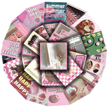 30Pcs Pink Holiday Stickers Aesthetic Art PVC Decals Scrapbooking Label Diary Stationery Computer Refrigerator (ONLINE ORDER ONLY)