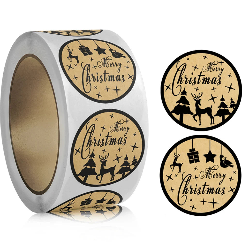 Merry Christmas Kraft Paper Stickers Holiday Decor Party Bake Envelope Bottle Seal Label (ONLINE ORDER ONLY)