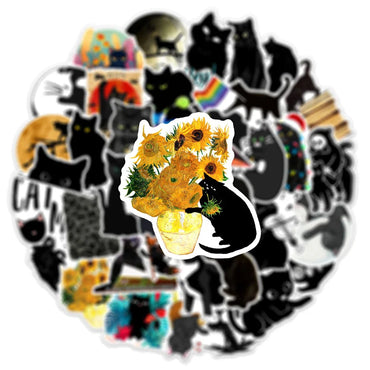 10/30/50/100PCS Cartoon Black Cat Stickers Scrapbook Phone Guitar Laptop Luggage PVC Waterproof Car Sticker Children Classic Toy (ONLINE ORDER ONLY)