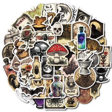 10/50pcs Vintage Gothic Pharmacist Posion Bottle Stickers Aesthetic DIY Skateboard Fridge Car Laptop Travel Luggage Cool Sticker (ONLINE ORDER ONLY)