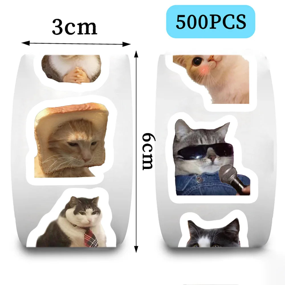 500pcs/roll Funny Cats MEME Cartoon Graffiti Stickers DIY Phone Guitar Laptop Notebook Suitcase Waterproof Sticker Kids Toy (ONLINE ORDER ONLY)
