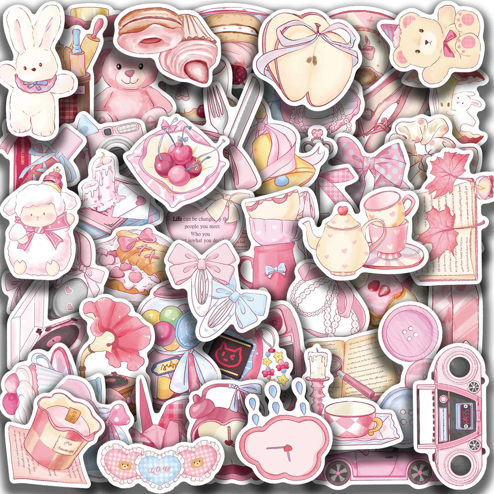 50Pcs Kawaii Cartoon Pink Stickers Cute Aesthetics DIY Toy Gift Graffiti Waterproof Decal for Phone Luggage Laptop Scrapbook (ONLINE ORDER ONLY)