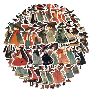 10/30/50pcs Cute Vintage Cartoon Witch Girl Anime Stickers Decals Laptop Phone Suitcase Guitar Car Cool Decoration Sticker Toys (ONLINE ORDER ONLY)