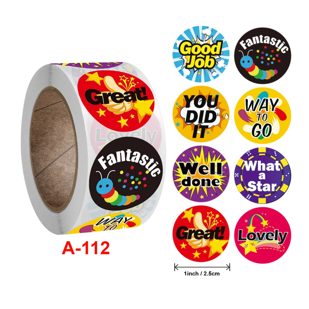500 Pcs/Roll English Cartoon Animal Stickers Teacher Reward Students Stickers Self-adhesive Stationery Stickers (Online Order Only)