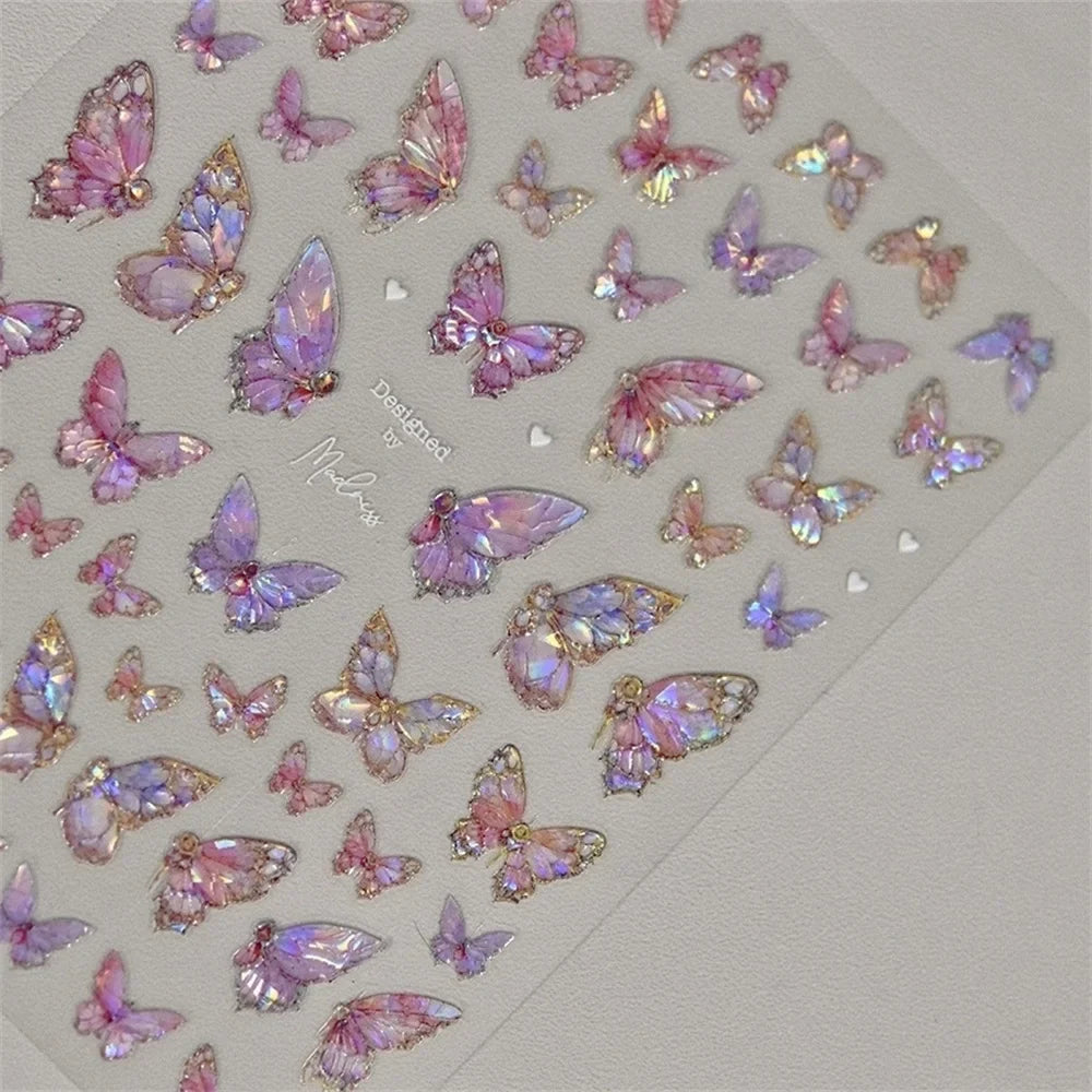 1pcs 5D Japanese Kawaii Butterfly Nail Stickers Luxury Glitter Shell Aurora Nail Art Decorations Decals DIY Manicure Slider Foil (Online Order Only)