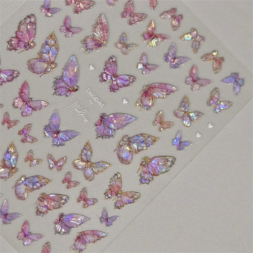 1pcs 5D Japanese Kawaii Butterfly Nail Stickers Luxury Glitter Shell Aurora Nail Art Decorations Decals DIY Manicure Slider Foil (Online Order Only)