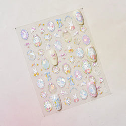 Flower Garland Lovely Bunny Rabbit Floral Wreath Bowknot Frame Spring Charm Heart 5D Adhesive Nail Art Stickers Manicure Decals (ONLINE ORDER ONLY)