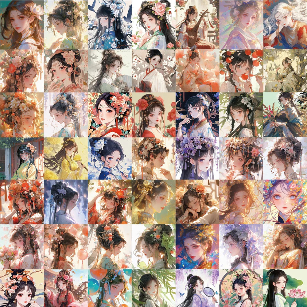50Pcs Vintage Chinese Girl Scrapbook Stickers - Phoenix Coronet Stationery Supplies (ONLINE ORDER ONLY)